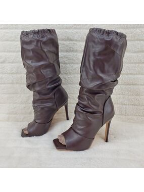 Vic Brown Square toe Scrunch Slouch Mid Calf Pull on Boots